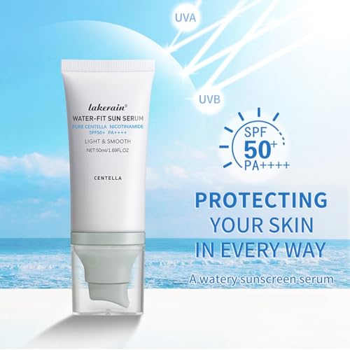 Centella Sunscreen SPF 50, Face Sun Screen Long-Lasting Protection, Cen-tella Madagascar Sunscreen, NO White Cast - Dry Oily Skincare,Moisturizing Non-Sticky Centella Water-Fit Sun Serum for All Skin