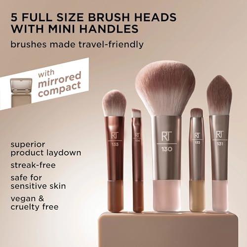 Real Techniques Mini Makeup Brush Set, 6-Piece with Mirror