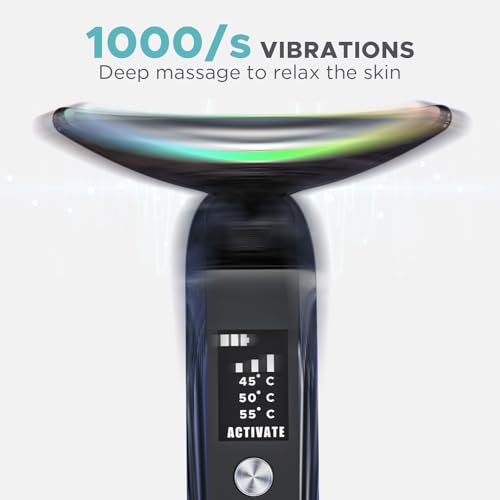 Facial Neck Massager with Heat & LED - 1000 Vibrations, 30-Day Battery