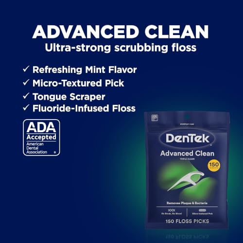 DenTek Floss Picks Advanced Clean Mint 150 Count - Plaque & Food Remover