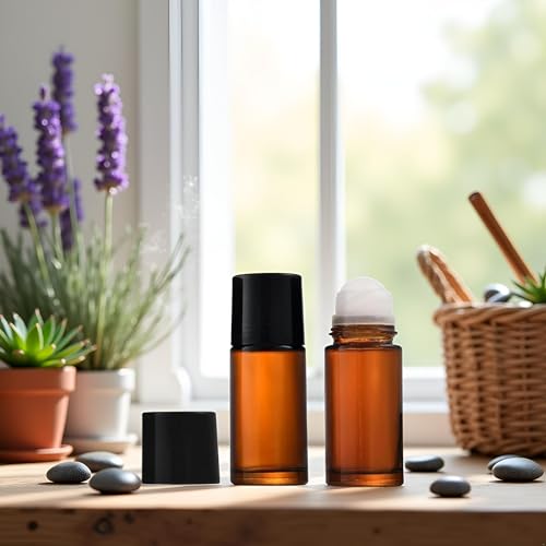 2Pc 50ml Brown Glass Essential Oil Roller Bottles Refillable