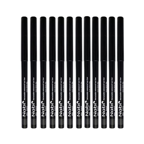 Nabi Retractable Waterproof Eyeliner Pencil ? 12?Pack Smudge?Proof, Long?Lasting & Hypoallergenic Professional Makeup Eyeliner for Sensitive Eyes