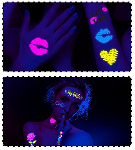Glow in the Dark Heart Temporary Tattoos - Waterproof Neon
