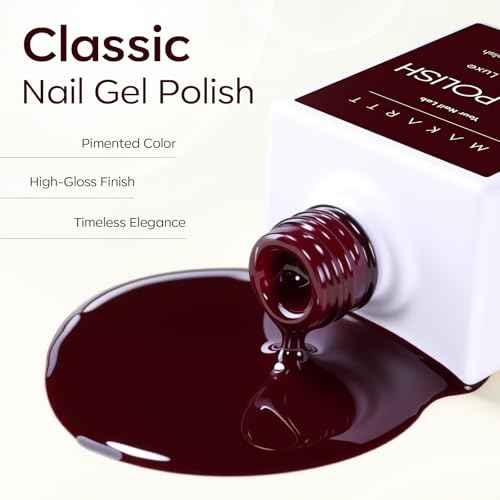 Makartt Dark Red Burgundy Gel Polish: 15ml Maroon Red Gel Nail Polish Fall Winter Soak Off UV LED Lamp Art Manicure Salon DIY Home Intense Color Gifts for Women Crimson Luxe