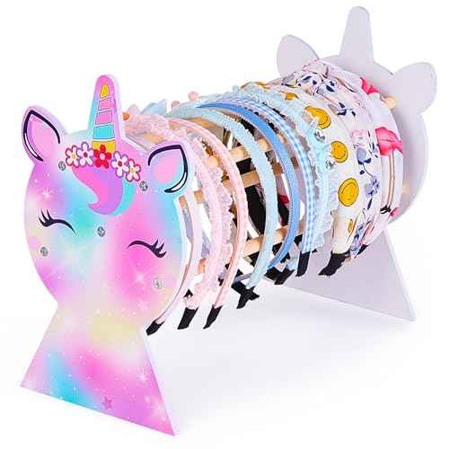 Basumee Girls Headband Holder Organizer Hair Hoop Headband Display Stand Unicorn Hairband Stand Organizer Headband Storage Home Room Decors for Girls, Purple Green Yellow