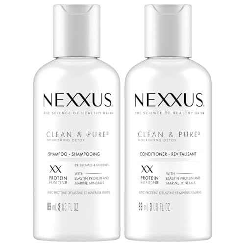 Nexxus Travel Shampoo and Conditioner, Clean & Pure ? Hair Products with Elastin Protein and Marine Minerals, Sulfate-Free, 3 Oz Ea