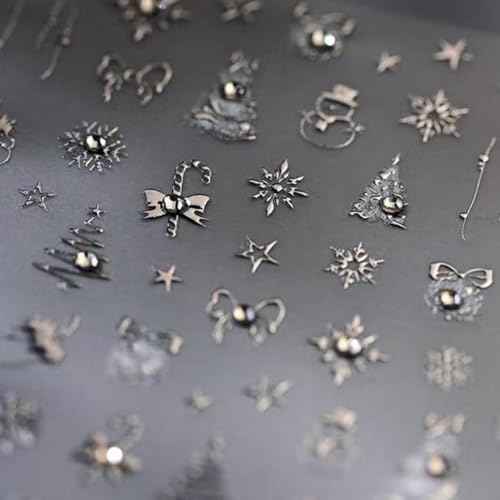 Christmas Nail Stickers for Nail Art Crystal Silver Xmas Tree Snowflake Nail Art Stickers Snowman Bow Candy Nails Decals Self-Adhesive Diamond Nails Decals for Women Manicure Supplies Art Design