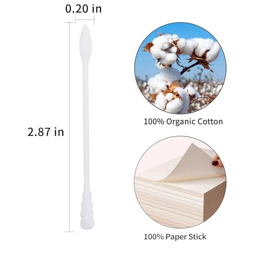 HOMEFOX 400 White Organic Cotton Swabs Spiral Pointed Double Sided - Gentle Lint-Free Tips