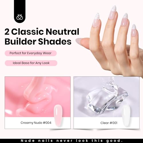 Beetles HEMA-Free Hard Gel for Nails - Clear & Jelly Pink, 2 Pcs with Nail Brush