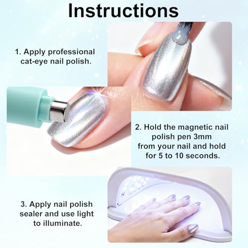 3-in-1 Cat Eye Magnet Nail Pen | Heart & Round Designs