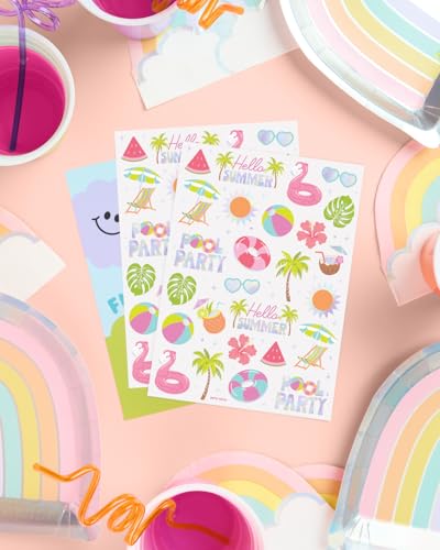 Pool Party Temporary Tattoos - 68 Iridescent Foil Designs