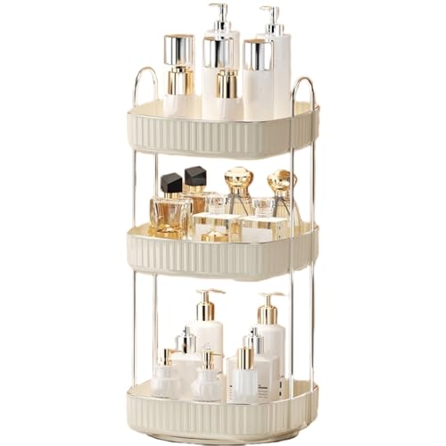 360¡Æ Rotating Makeup Organizer, Spinning Bathroom Organizer Countertop, Large Capacity Cosmetics Skincare Organizer for Bathroom Vanity Dresser Table (Cream, 3 Tiers)