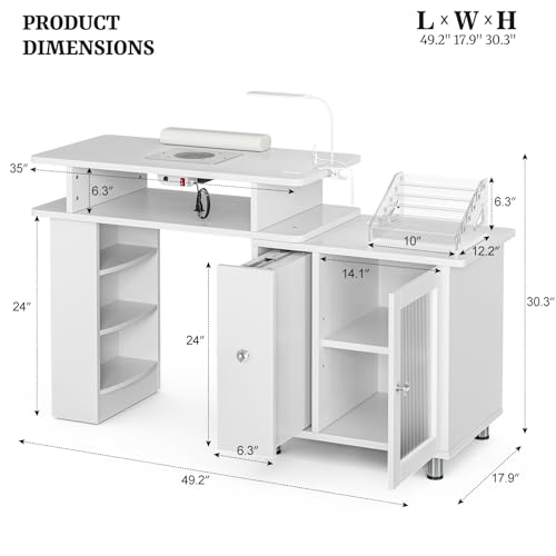 Paddie Manicure Table with LED Lamp, Dust Collector & Storage