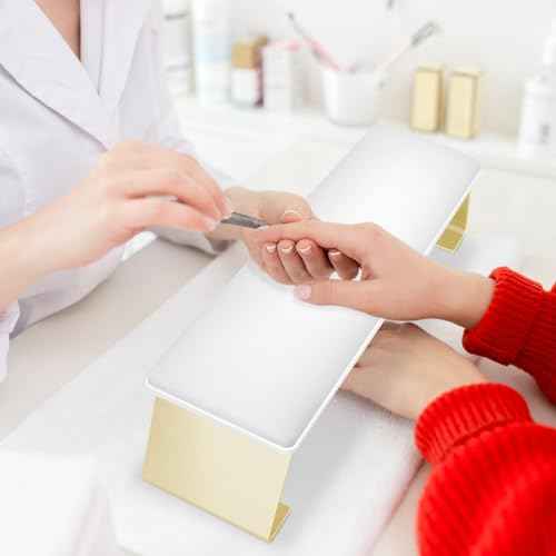 Erasable Arm Rest for Nails Tech, Luxury Nail Arm Rest White Manicure Hand Rest for Nails Tech with Non-Slip Aluminum Alloy Legs, Cleanable Technology Leather
