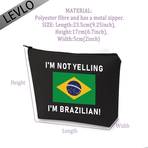 LEVLO Funny Brazil Pride Souvenir I'm Not Yelling I'm Brazilian Makeup Bags Gift for Friend or Coworker (I'm Brazilian+black)