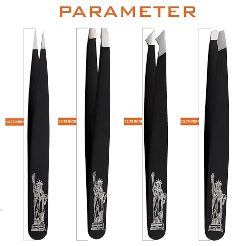 Glory 4-Pcs Precision Eyebrow Tweezers Set Professional Stainless Steel Brow Tweezers for Eyebrows, Ingrown Hair, Facial Hair, Chin Hair & Splinters with American-Inspired Design