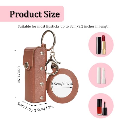 Leather Lipstick Holder Keychain with Mirror – 2 Pack