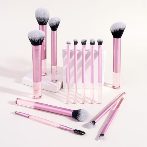 MAANGE 13 PCS Makeup Brushes Professional Make Up Brushes Premium Synthetic Powder Concealers Brushes Travel Makeup Brush Set with Case (Pink)