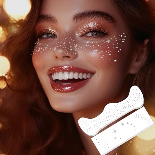 Glitter Freckles Temporary Face Tattoos - 32 Pcs Silver Sparkle