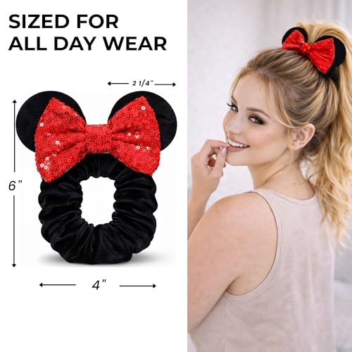 2-Pack Velvet Mouse Ear Scrunchies with Sequin Bow