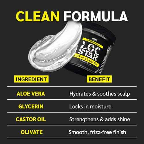 Loc Star Lock & Twist Gel | Extreme Hold for Locs, Twists, Braids & Edges | No Color, No Stain, No Flaking | Smooths Frizz | Clean, Fragrance-Free Formula | 30 fl oz