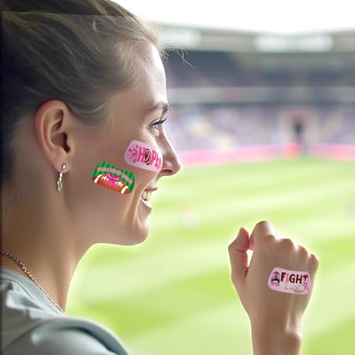 Pink Ribbon Football Face Tattoos - 192 Pieces Breast Cancer