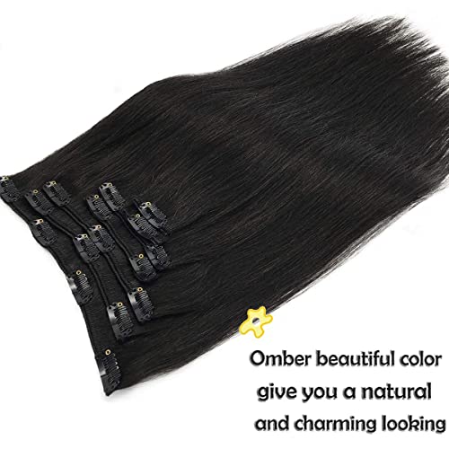 GOO GOO Clip-in Hair Extensions for Women, Soft & Natural, Handmade Real Human Hair Extensions, Natural black, Long, Straight #1b, 7pcs 120g 18 inches