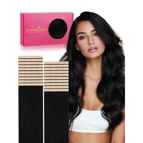 WENNALIFE 8cm Fuller Tape in Hair Extensions Human Hair, 20 Inch 160g 20pcs Jet Black Remy Hair Extensions Real Human Hair Invisible Straight Reusable Extensiones De Cabello Humano