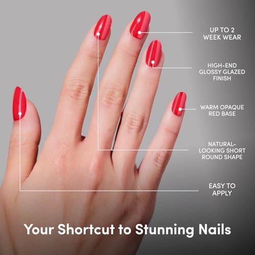 Glamnetic Short Round Press On Nails Glazed Red 30 Pc Kit