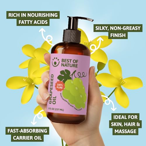 Best of Nature 8 fl oz Pure Grapeseed Oil - Lightweight Body & Face Moisturizer