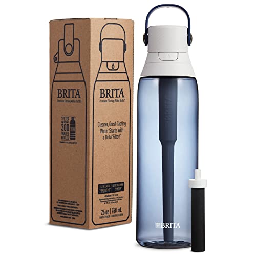 Brita Hard-Sided Plastic Premium Filtering Water Bottle, BPA-Free, Reusable, Replaces 300 Plastic Water Bottles, Filter Lasts 2 Months or 40 Gallons, Includes 1 Filter, Night Sky - 26 oz.