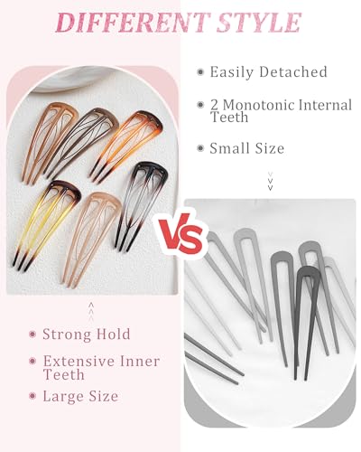 French Hair Pins 6-Pack with 3-Prong Teeth, Strong Hold Bun Updo