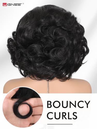 WIGNEE Short Curly Bob Wig 10" Heat-Resistant Glueless