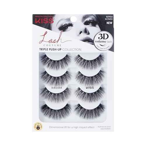KISS Triple Push-Up, False Eyelashes, 'Babydoll', 12mm-14mm, Includes 4 pairs of false eyelashes, Easy to Apply, Reusable Lash Clusters