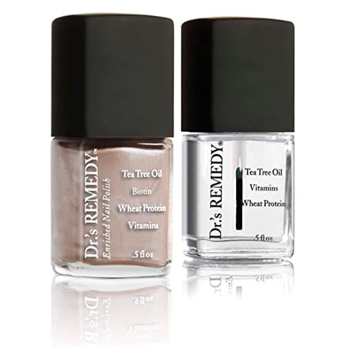 Dr.'s Remedy Enriched Nail Polish, Poised Pink Champagne with TOTAL Two-in-One Top and Base Coat Set 0.5 Fluid Oz Each