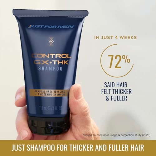 Just for Men Control GX + THK Thickening Shampoo with Grey Reduction,Shampoo for Thinning Hair with Alpha Keratin,Thickens Hair Up to 20%,Works-with Every-Hair Texture,4 oz,(Pack of 2)