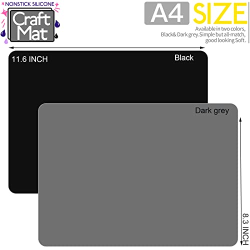 LEOBRO Silicone Mat, Silicone Mats for Crafts, 2 Pack Silicone Mat for Jewelry Resin Molds, 11.69" x 8.26" Silicone Mats for Epoxy Resin, Resin Molds, DIY Art Crafts, Dark Gray & Black Silicone Mat