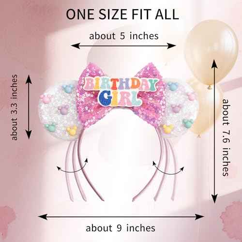 Mouse Ears for Women Birthday Girl Headband Sequin Ears Hair Accessories for Birthday Decorations Park Trips