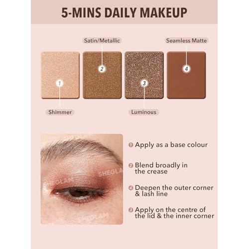 SHEGLAM Essential Eyeshadow Palette Square Eyeshadow Quad Matte, Shimmer, Metallic, Long Wearing-Veil