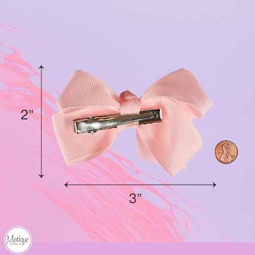 3 Inch Grosgrain Bow for Little Girls- Set of 2 (Light Pink)