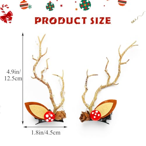 Jeairts LED Christmas Hair Clips Reindeer Antlers Hair Pins Branches Floal Colorful Xmas Headpiece Hair Dress Festival Elk Hair Accessories for Women and Girls