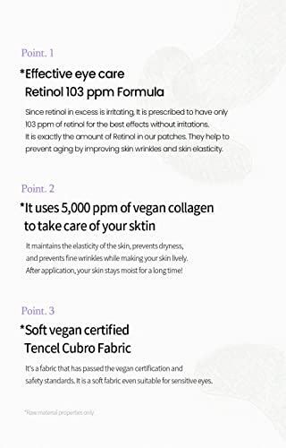 RNW Der. Care Retinol Intense Eye Patch 10 Pairs * 0.2 oz | Under Eye Soothing Mask for Dark Circles, Eye Bags, Puffiness with Vegan Collagen, Hydrating Formula | Korean Skin Care