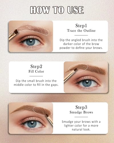 3-Color Eyebrow Powder Palette with Brush & Shaping Tool Kit