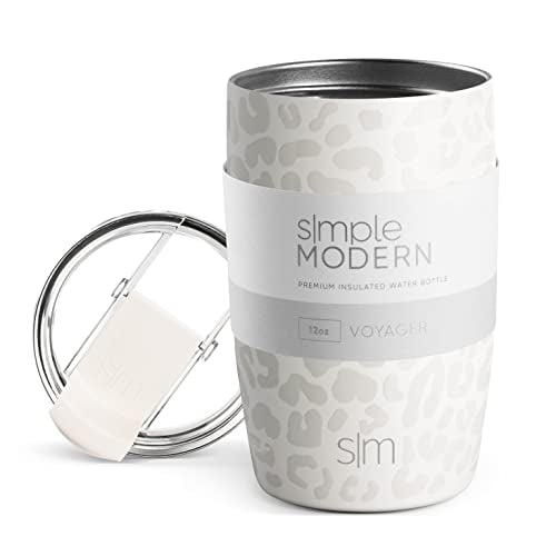 Simple Modern Travel Coffee Mug Tumbler with Flip Lid | Reusable Insulated Stainless Steel Cold Brew Iced Coffee Cup Thermos | Gifts for Women Men Him Her | Voyager Collection | 12oz | Cream Leopard