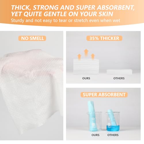 Disposable Face Towel with Bamboo Drawer Storage Box - Face Towelettes Disposable XL, Facial Towels Disposable, Makeup Organizer for Clean Towels, Makeup Remover Dry Wipes Washcloths 50 Ct