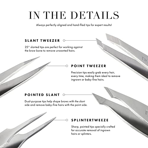 Tweezerman Mini Slant and Point Tip Tweezer - Tweezers Set for Eyebrows, Travel Tweezers for Eyebrows, Facial Hair