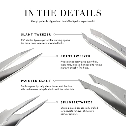 Tweezerman Mini Slant Tweezer - Tweezers for Eyebrows, Travel Tweezers for Eyebrows, Facial Hair, Ingrown Hair (Geometric Pattern)