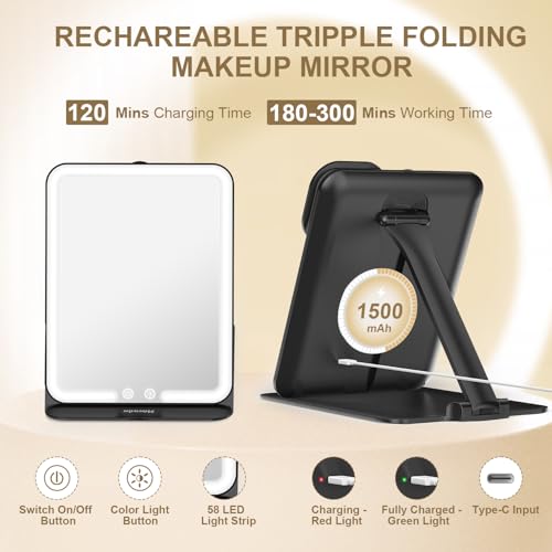 Mocado Rechargeable Travel Makeup Mirror with Adjustable Light