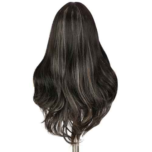 Quantum Love Long Curly Wig for Women Long Wavy Middle Part Black Mix Brown Wigs 28Inch Natural Looking Synthetic Fashion Brown Color Hair for Cosplay Halloween Daily Party Use