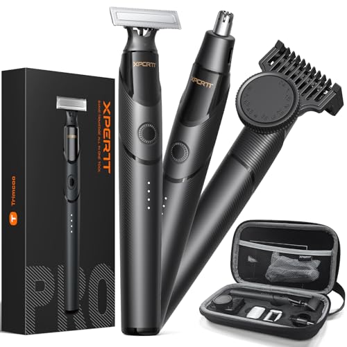 [2026 Upgraded] Beard & Nose Hair Trimmer Kit, [All-in-One] 12 in 1 Rotating Comb, Travel Body Hair Electric Shaver for Men, USB-C Fast Charging, Painless Razor Waterproof Wet/Dry, Black(Pack)